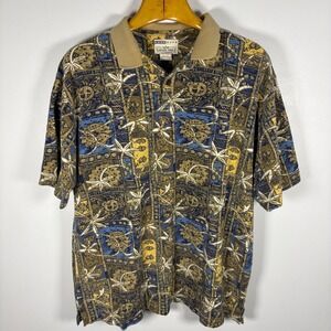 Vintage Natural Issue Mens L Aloha Hawaiian Print Polo Shirt Cotton Wash